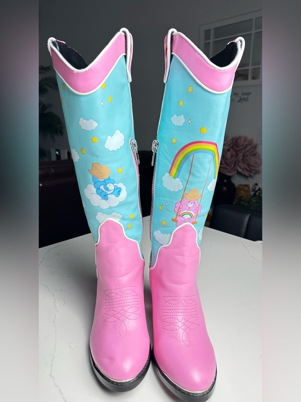 Dolls Kill x Care Bears Rainbow Roundup Cowboy Boots Pink Blue - Women's Size 7M
